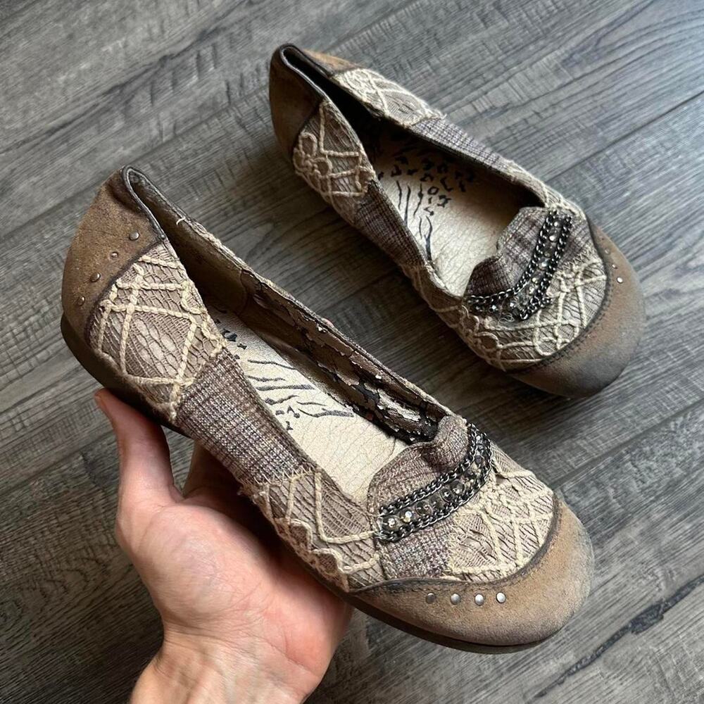 Crazy Vintage Y2K 00s BKE buckle Tweed Plaid Studded Chain Plaid Flats Slip Ons